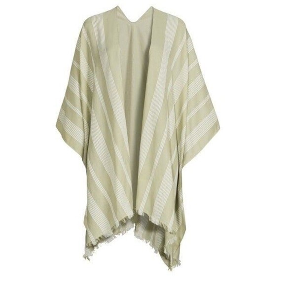 Time and Tru Women's Fringed Stripe Ruana, Cilantro Wrap Shawl Rebozo Boho Chic - Picture 1 of 6